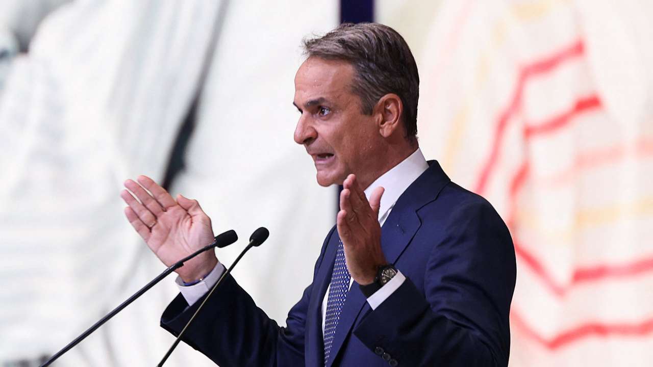 Greek Prime Minister Kyriakos Mitsotakis delivers an annual economic policy speech, in Thessaloniki