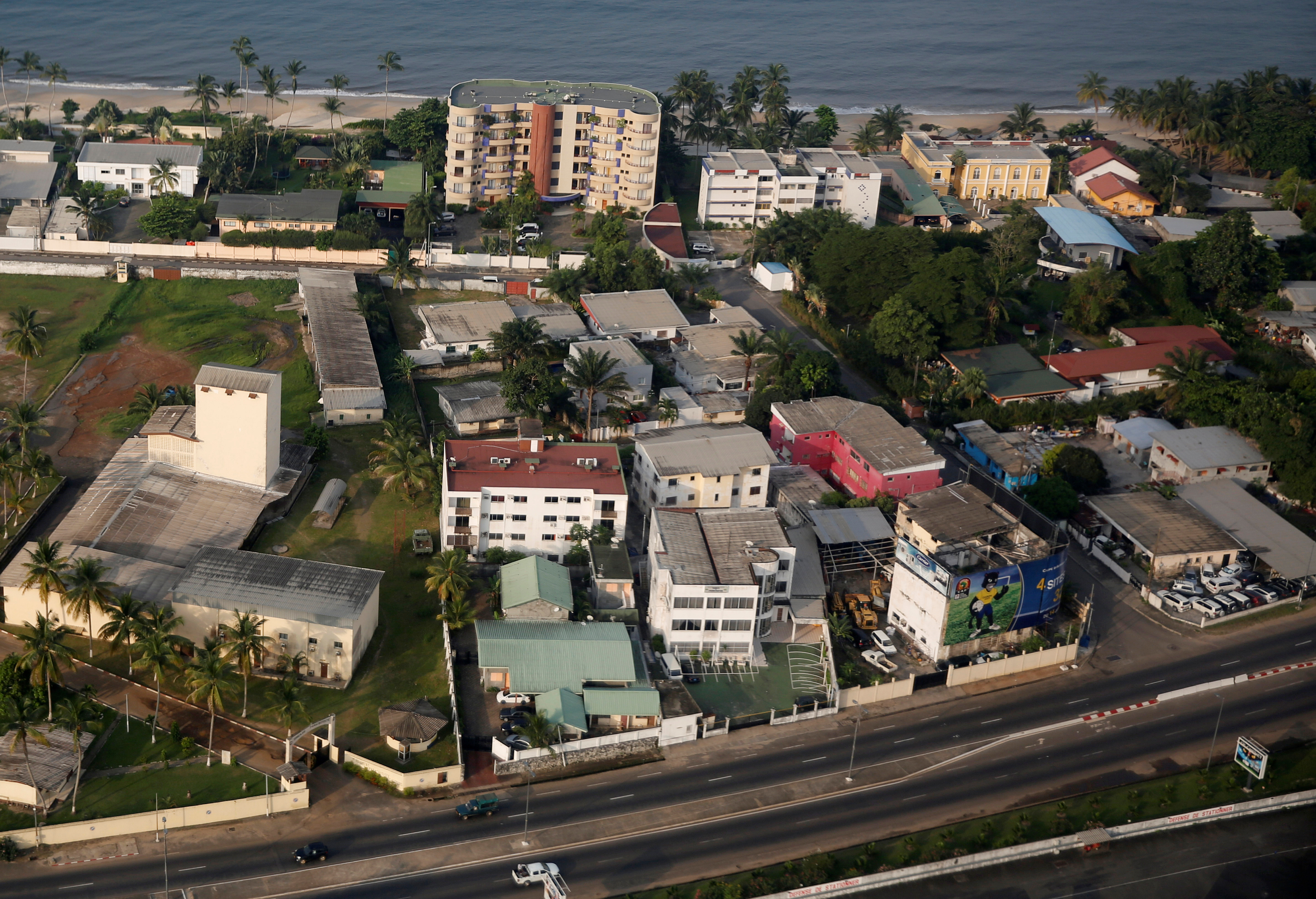 FILE PHOTO: An aerial view shows traffic and houses in Libreville