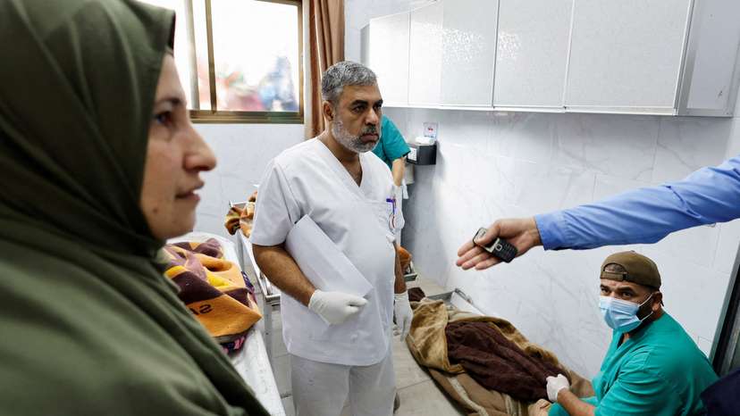FILE PHOTO: Saeed Al-Shorbaji, the supervisor of Nasser hospital's morgue, looks on as he works at the morgue, in the southern Gaza Strip