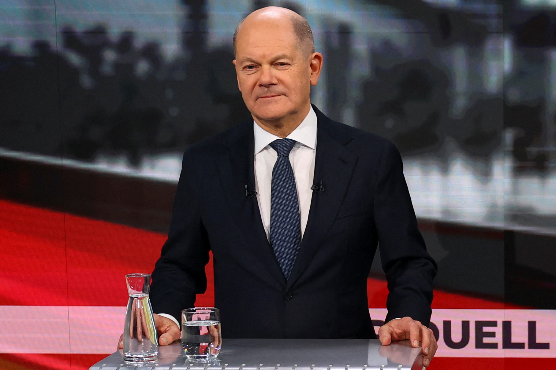 German Chancellor Scholz and CDU candidate for chancellor, Merz debate on Welt TV, in Berlin