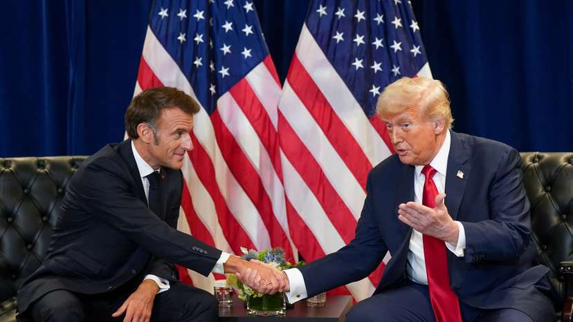 U.S. President Trump and French President Macron meet during the 80th United Nations General Assembly, in New York City