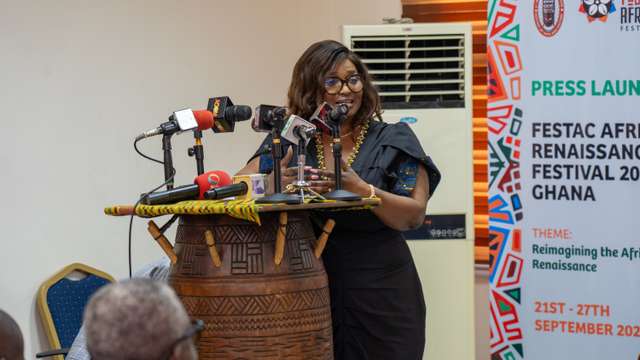 The CEO of the Ghana Tourism Authority, Mrs. Maame Efua Houadjeto at the unveiling of Ghana as the host of FESTAC Africa, 2025