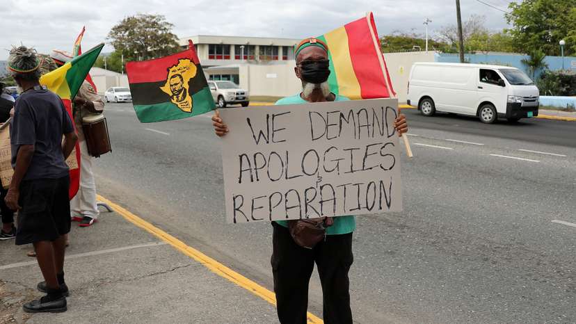 FILE PHOTO: Jamaican protesters demand slavery reparations ahead of Royal Family visit, in Kingston