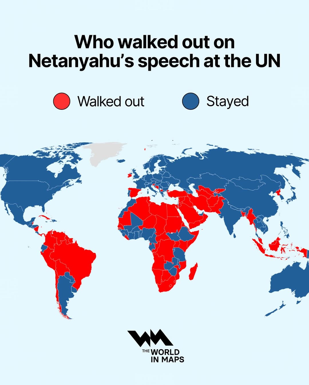 This map shows the countries that walked out versus those that stayed during Prime Minister Benj