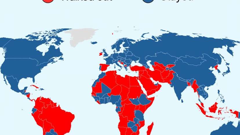 This map shows the countries that walked out versus those that stayed during Prime Minister Benj