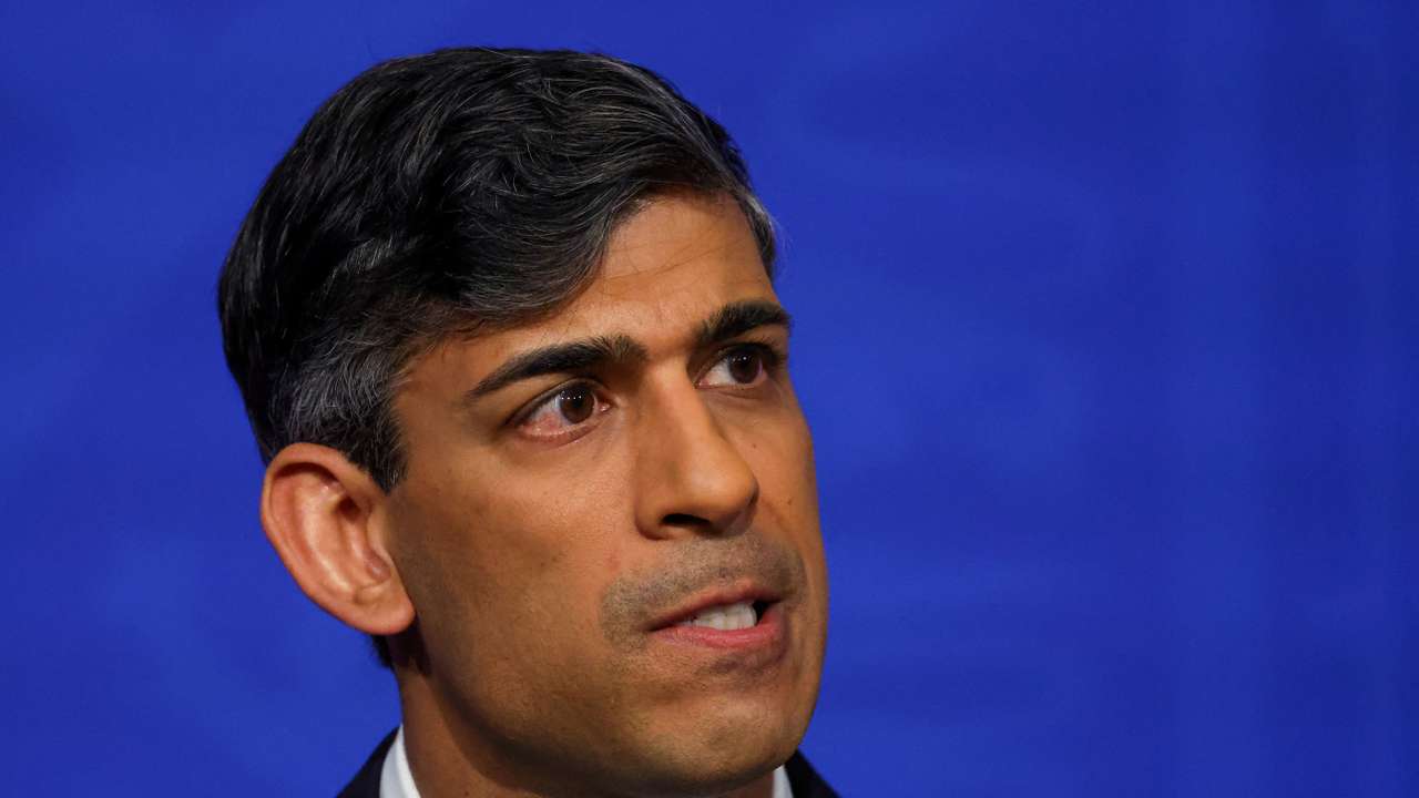 FILE PHOTO: British PM Sunak hosts a press conference at Downing Street in London