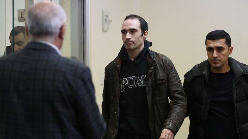French national Martin Ryan, accused of espionage, attends a court hearing in Baku