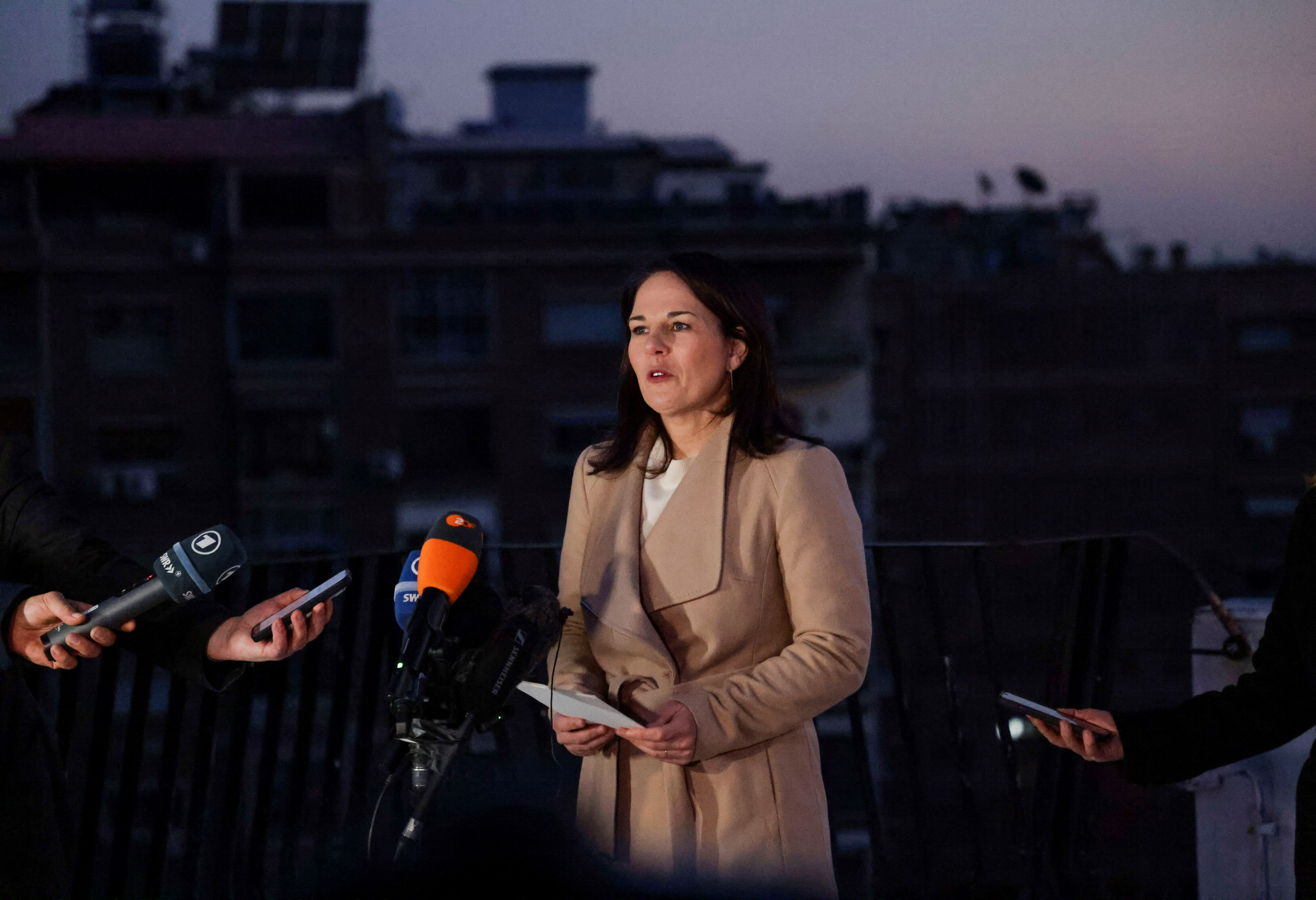 German Foreign Minister Annalena Baerbock speaks during a press conference in Damascus