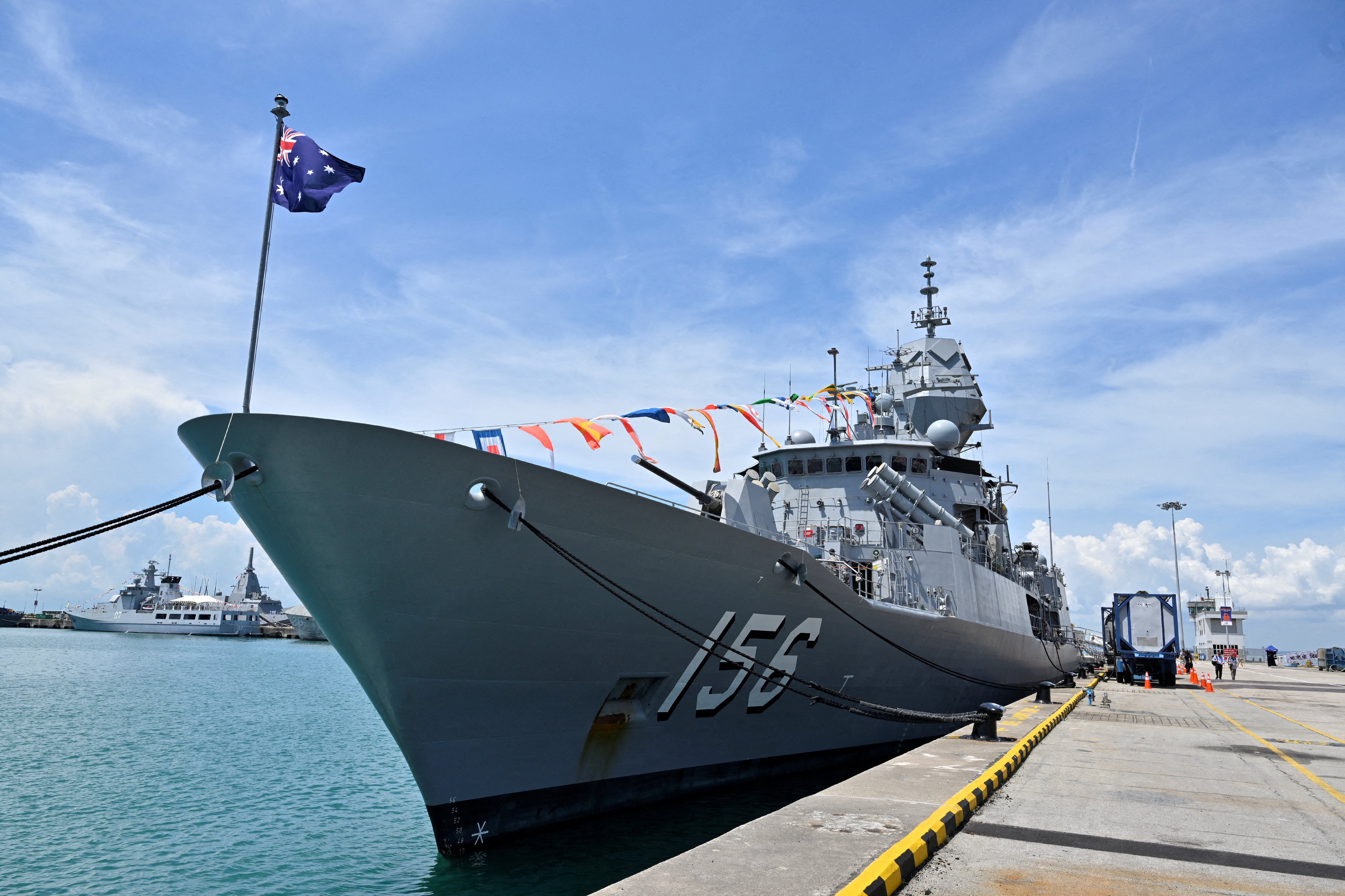 FILE PHOTO: Royal Australian Navy vessel, HMAS Toowoomba, is docked at the Changi Naval Base in Singapore