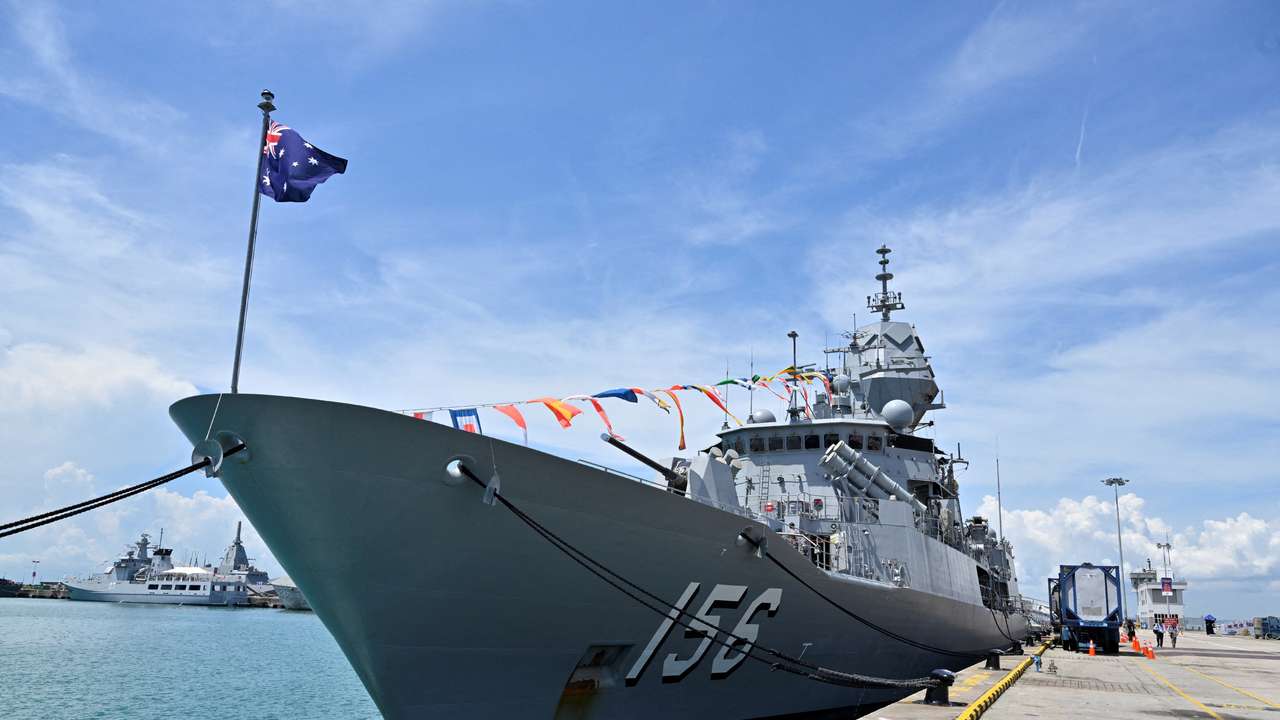 FILE PHOTO: Royal Australian Navy vessel, HMAS Toowoomba, is docked at the Changi Naval Base in Singapore