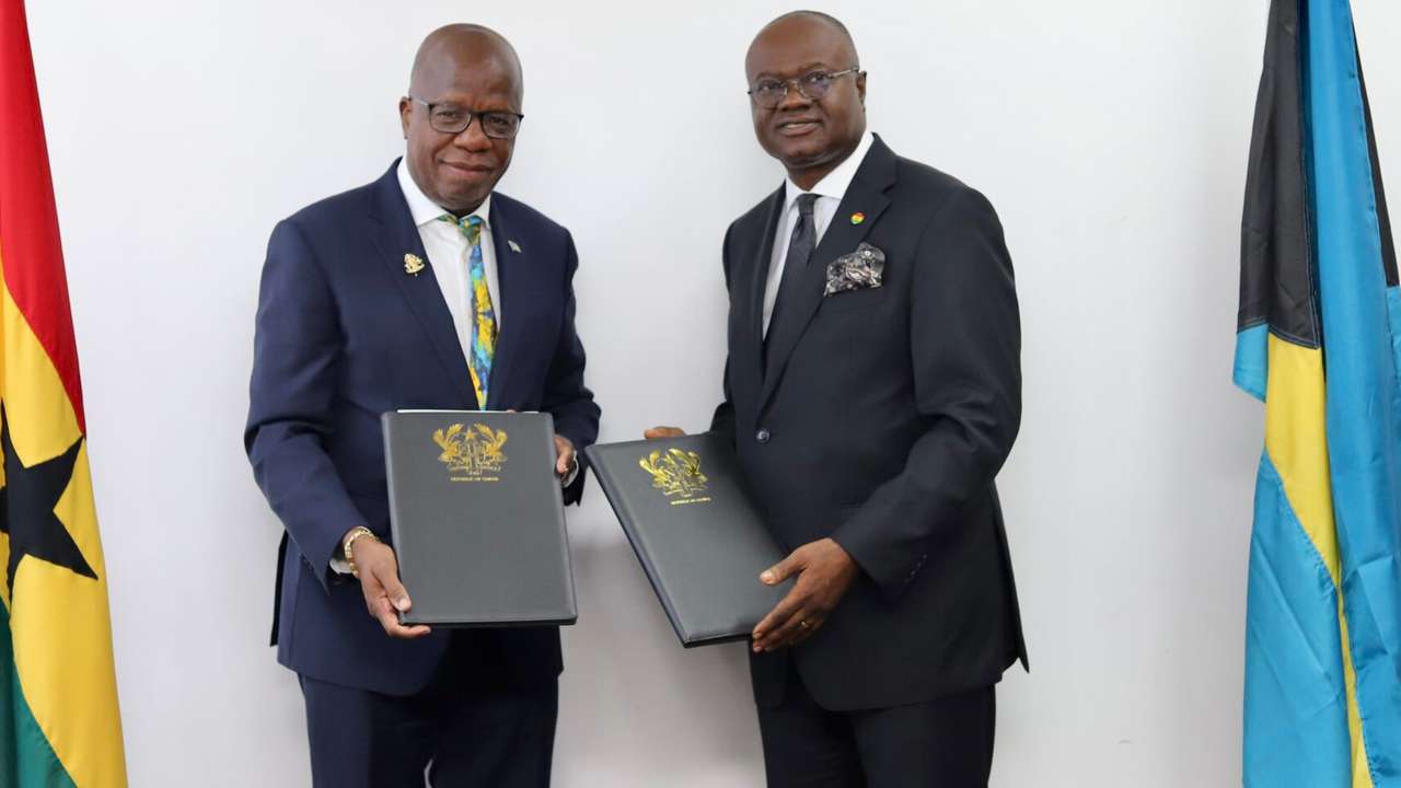 (L-R) H.E. Andrew Wilson, Ambassador of The Commonwealth of The Bahamas to the Republic of Ghana with Honourable Kwaku Ampratwum-Sarpong, M.P., Deputy Minister for Foreign Affairs and Regional Integration