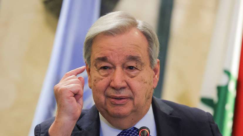 U.N. Secretary-General Guterres speaks during a press conference, in Beirut