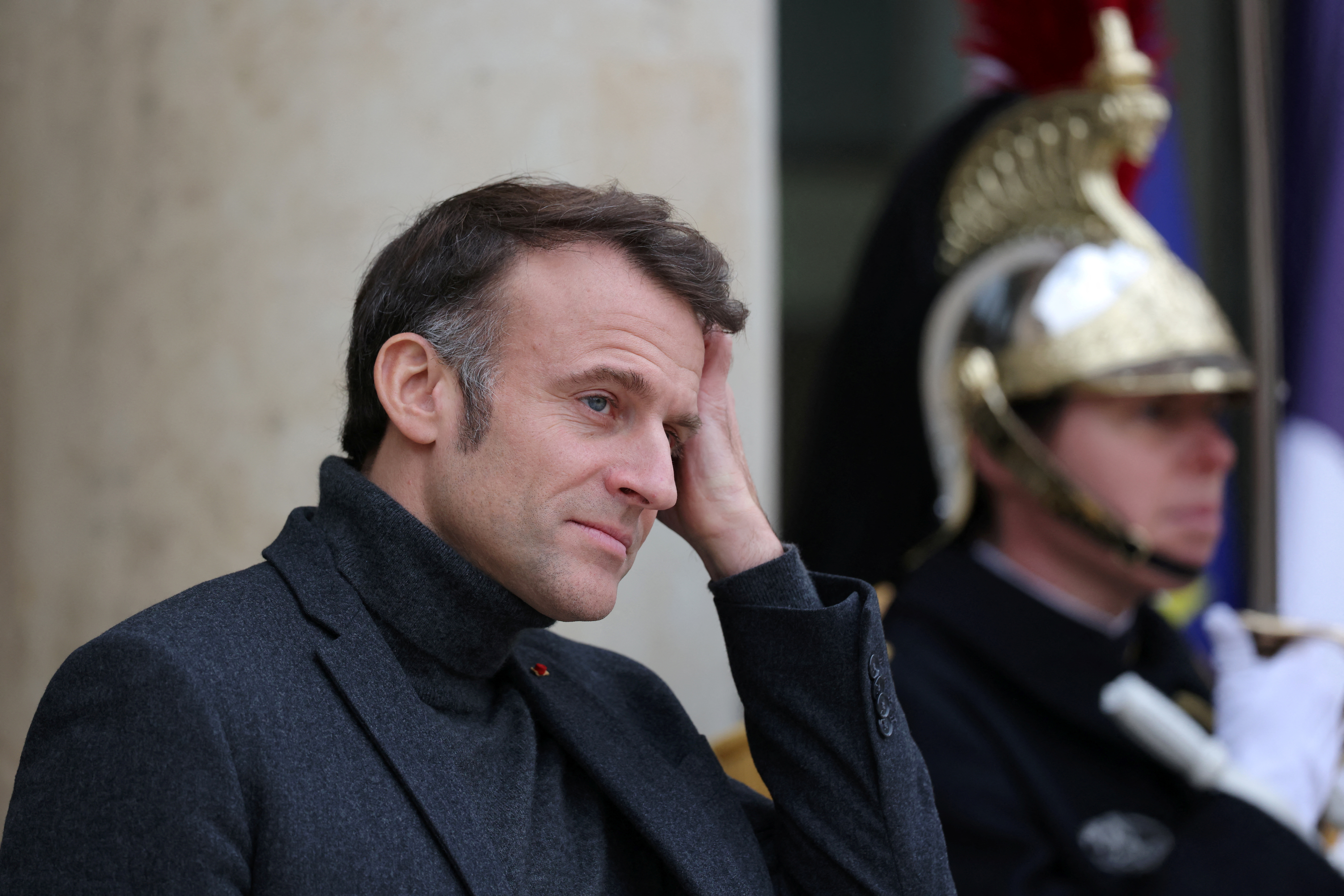French President Macron at the Elysee Palace in Paris