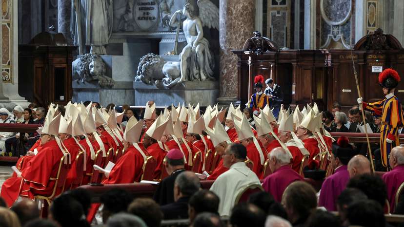 People attend a mourning Mass for Pope Francis