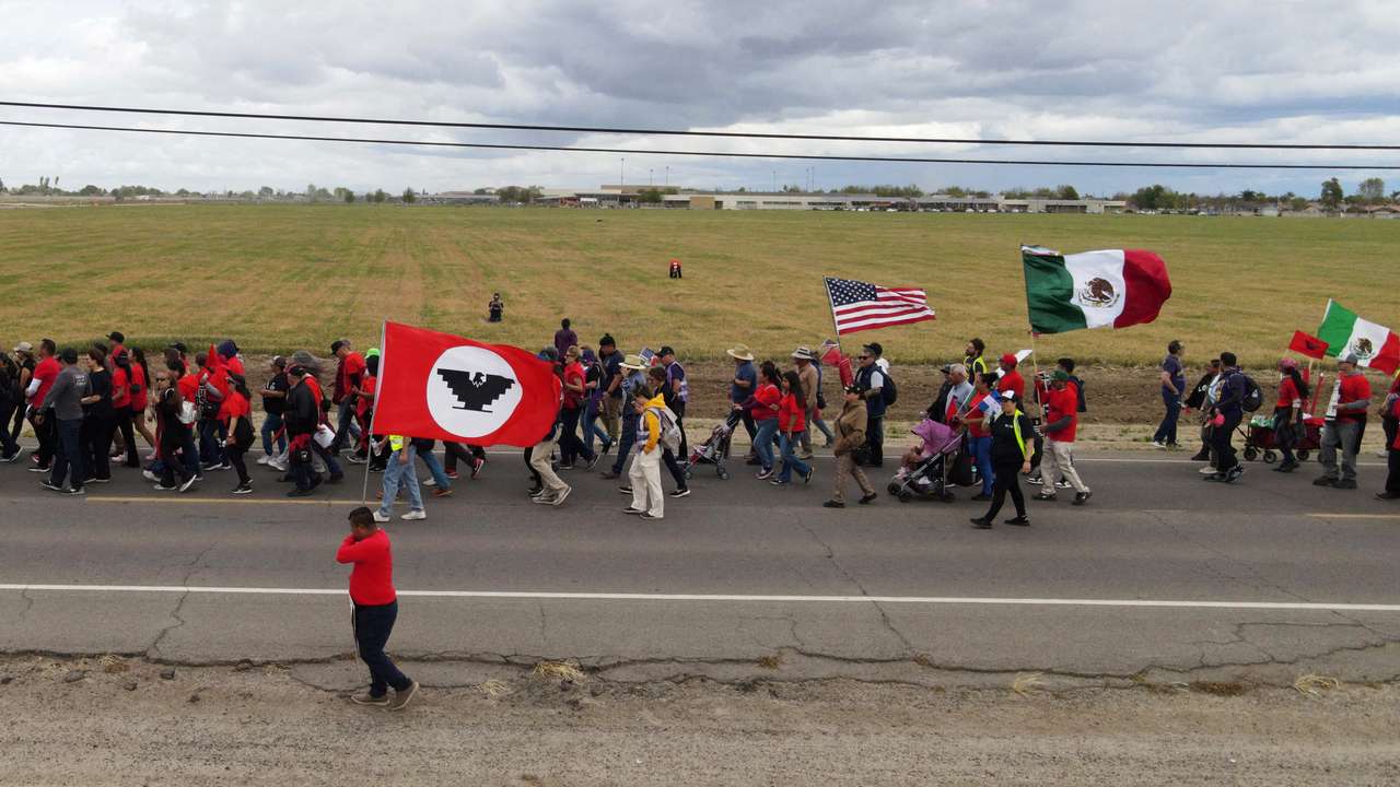 FILE PHOTO: Supporters of farm labor unions march to mark Cesar Chavez Day in California