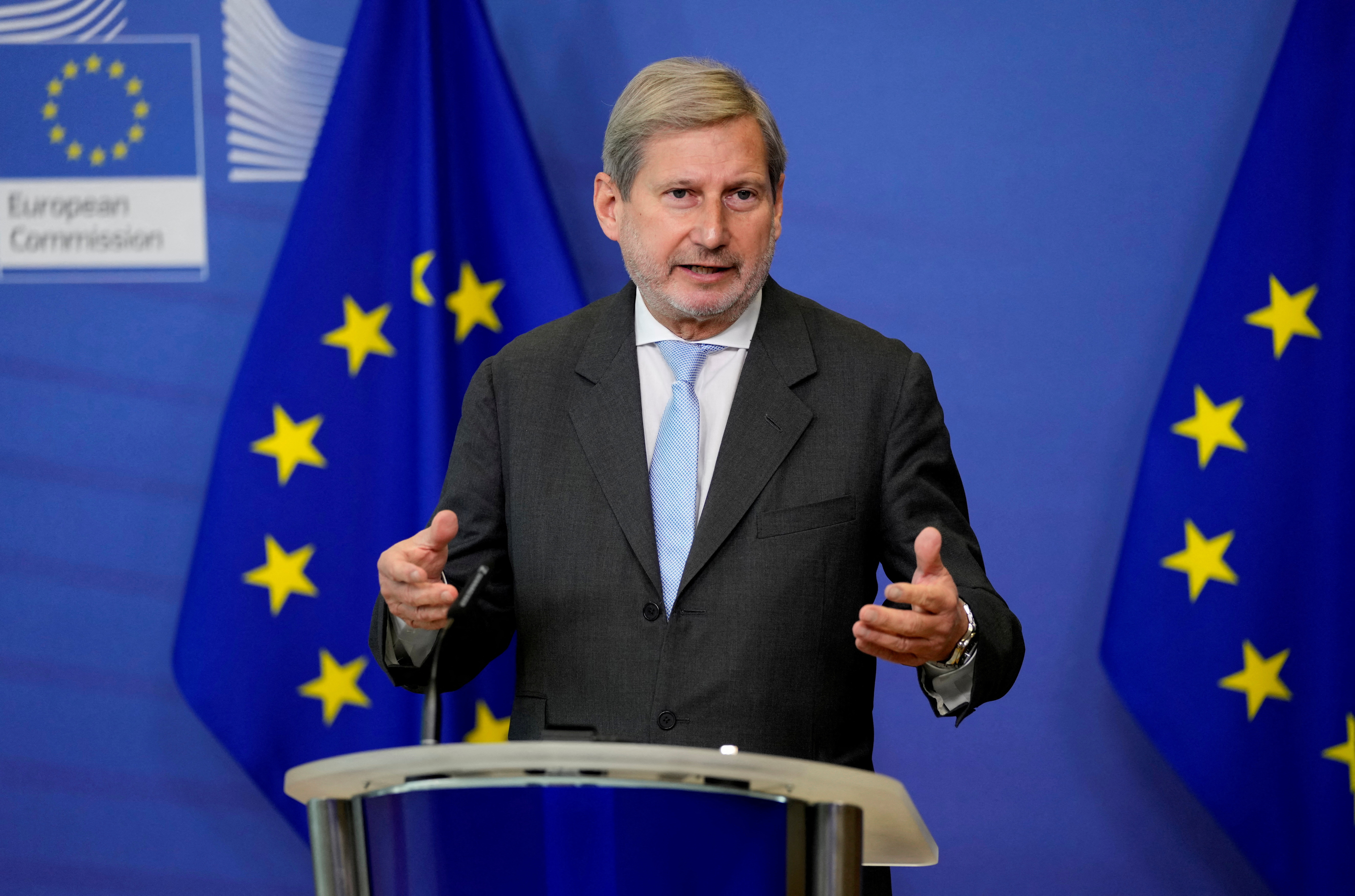 FILE PHOTO: EU Commissioner for Budget and Administration Hahn addresses a media conference, in Brussels