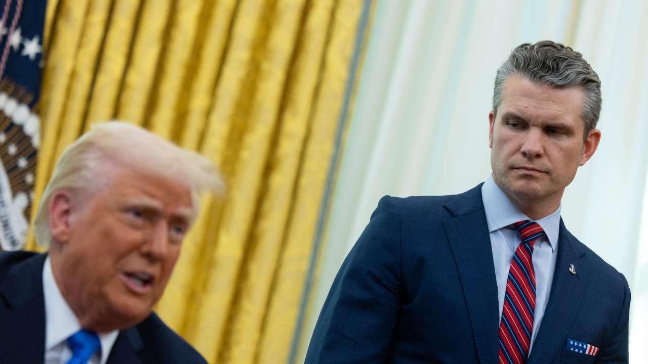 U.S. Defense Secretary Pete Hegseth in the Oval Office at the White House, in Washington, D.C.