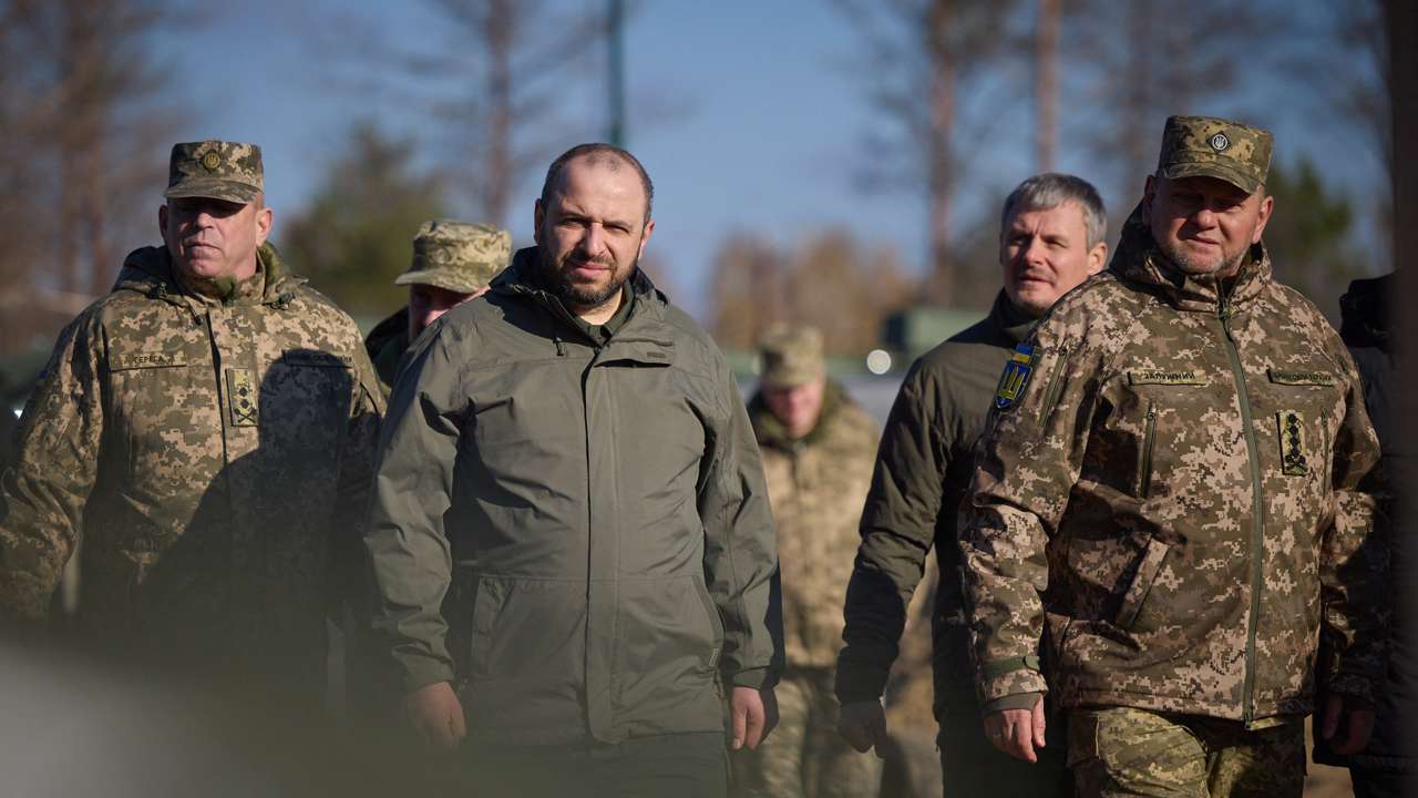 Commander in Chief of the Ukrainian Armed Forces Zaluzhnyi and Defence Minister Umerov visits an artillery training centre at an undisclosed location in Ukraine