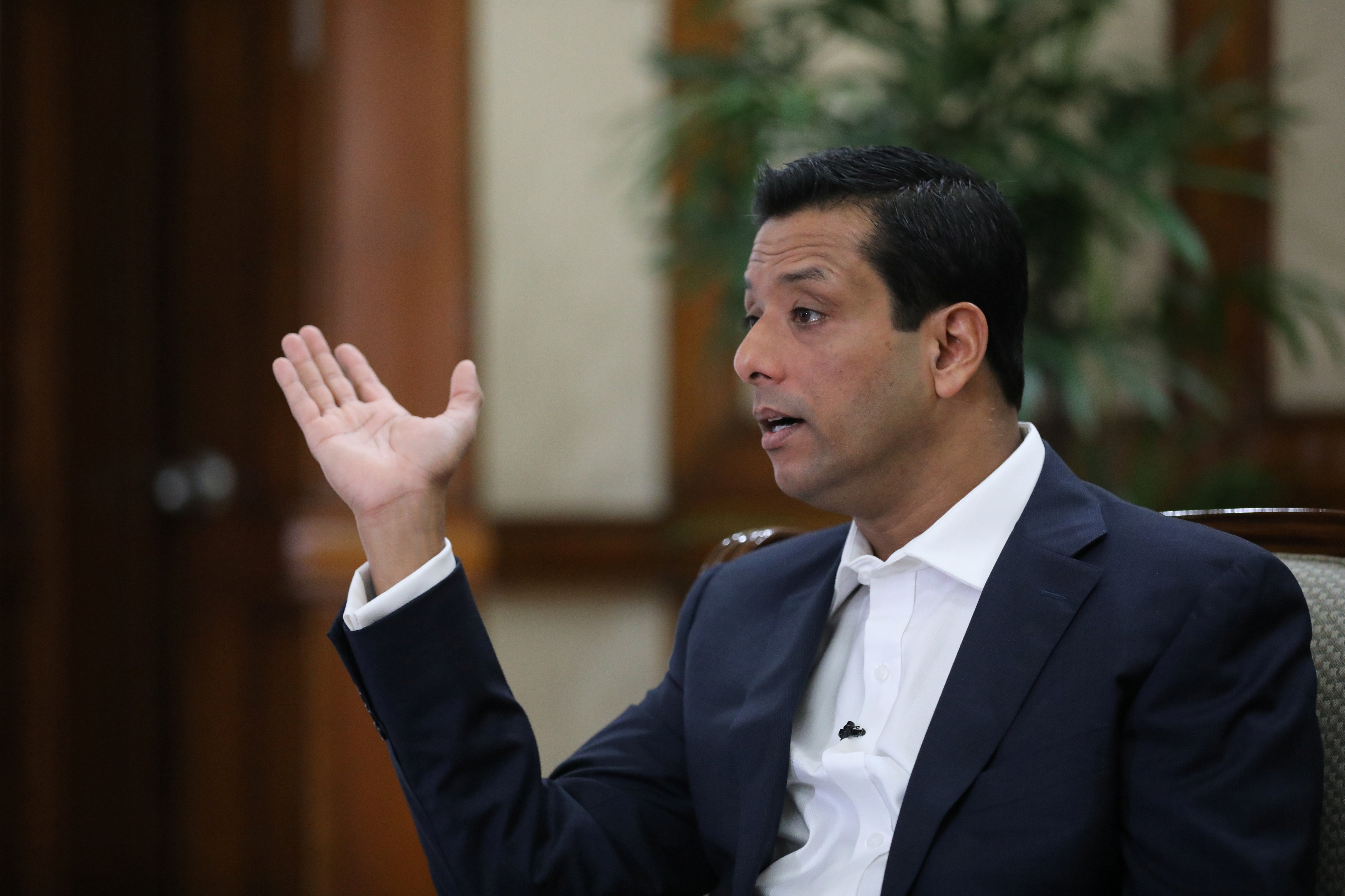 Sajeeb Wazed, son of the Prime Minister Sheikh Hasina and the Information and Communication Advisor of Bangladesh government, gestures during an interview with Reuters at the Prime Minister's residence in Dhaka