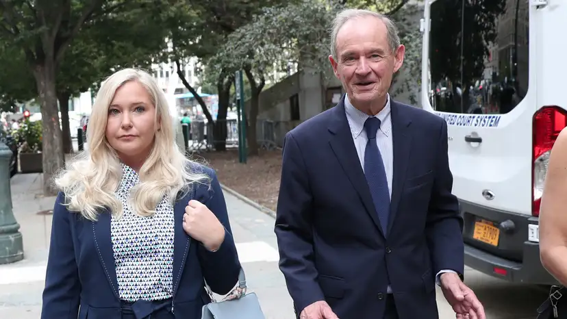 Lawyer David Boies arrives with his client Virginia Giuffre for hearing in the criminal case against Jeffrey Epstein, who died this month in what a New York City medical examiner ruled a suicide, at Federal Court in New York