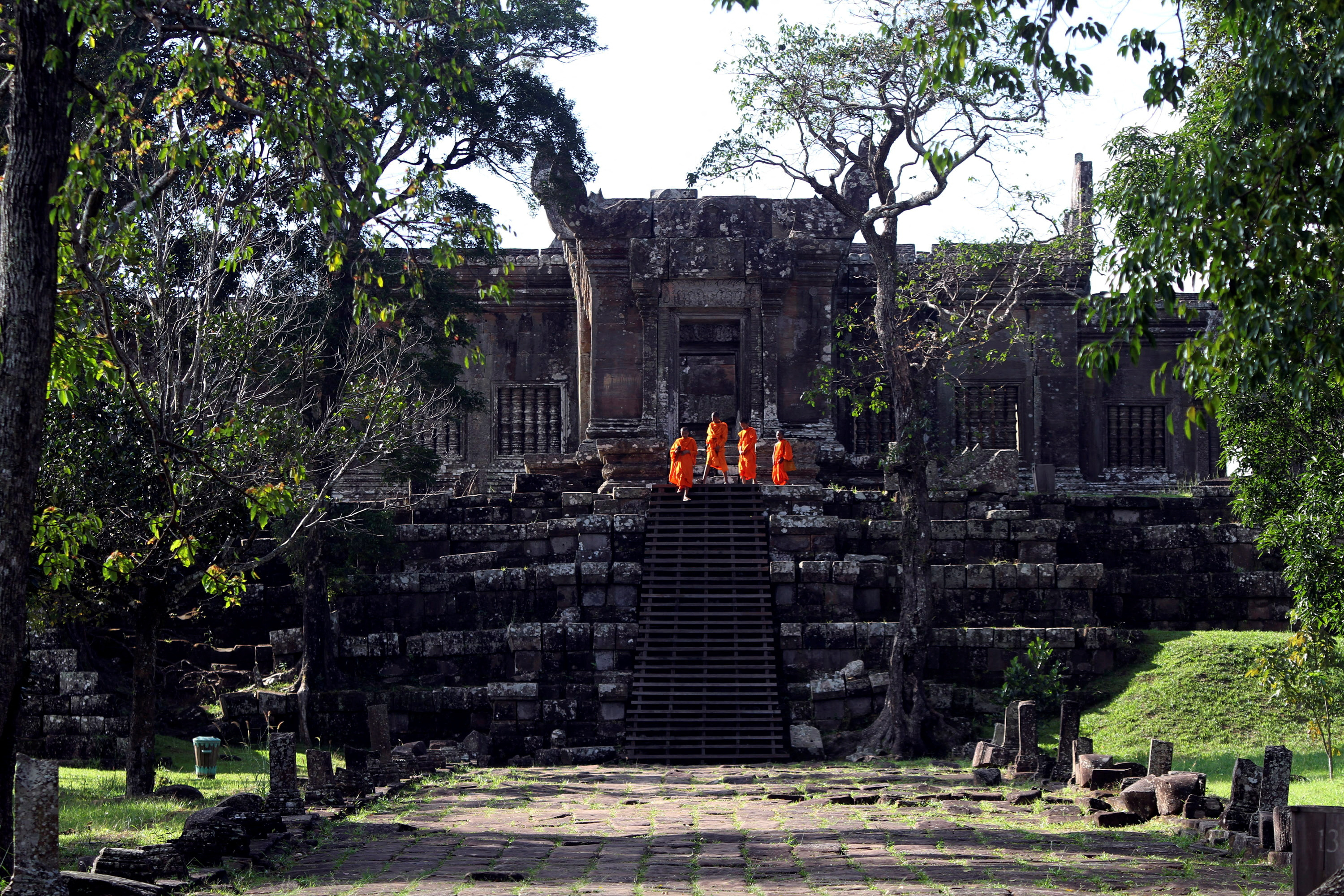FILE PHOTO: Buddhist monks visit the Preah Vihear temple on the border between Thailand and Cambodia
