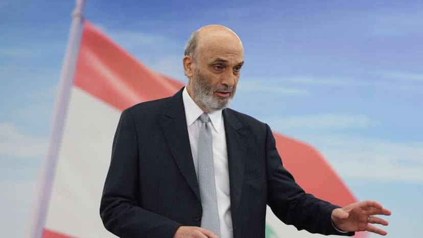 Head of Lebanese Forces Party Geagea attends an interview with Reuters in Maarab