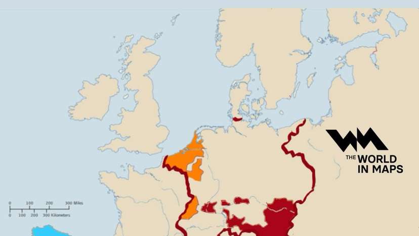 This map illustrates the vast European territories inherited by Charles V in 1519, making him on