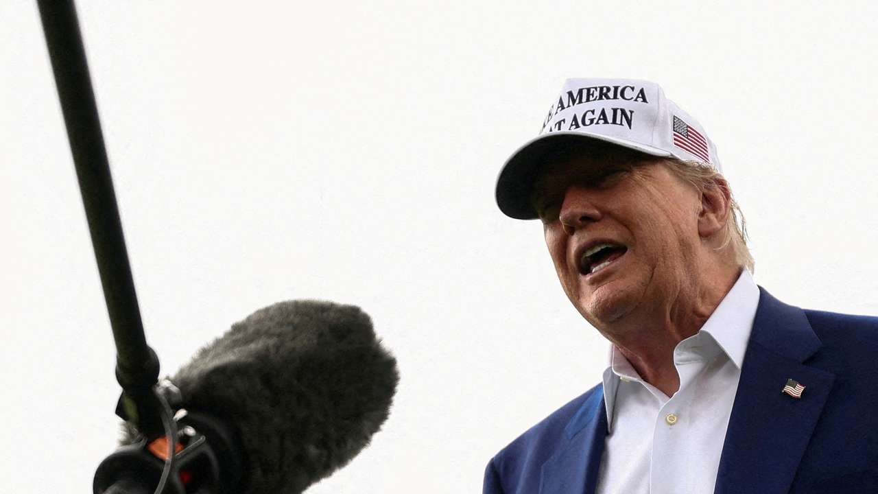 Trump speaks on the South Lawn at the White House