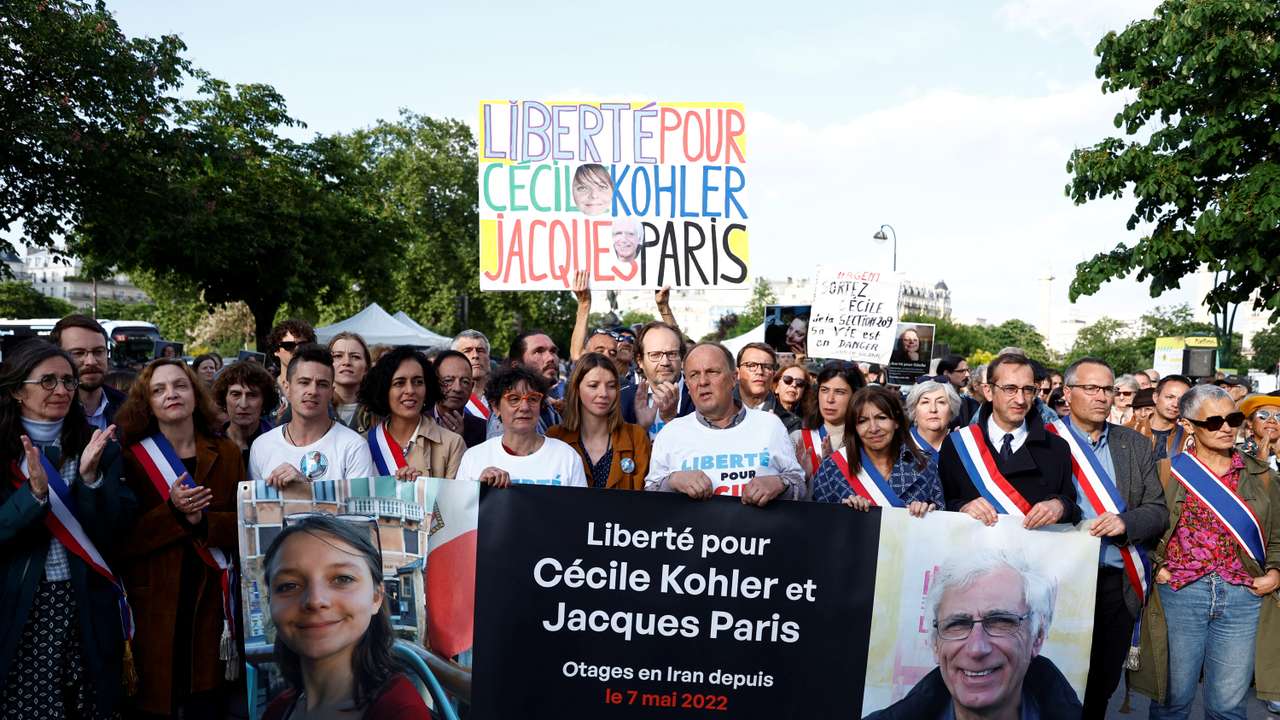 Rally in support of Cecile Kohler and Jacques Paris, imprisoned in Iran for 3 years