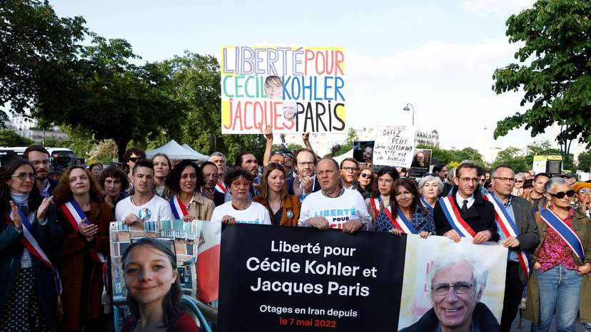 Rally in support of Cecile Kohler and Jacques Paris, imprisoned in Iran for 3 years