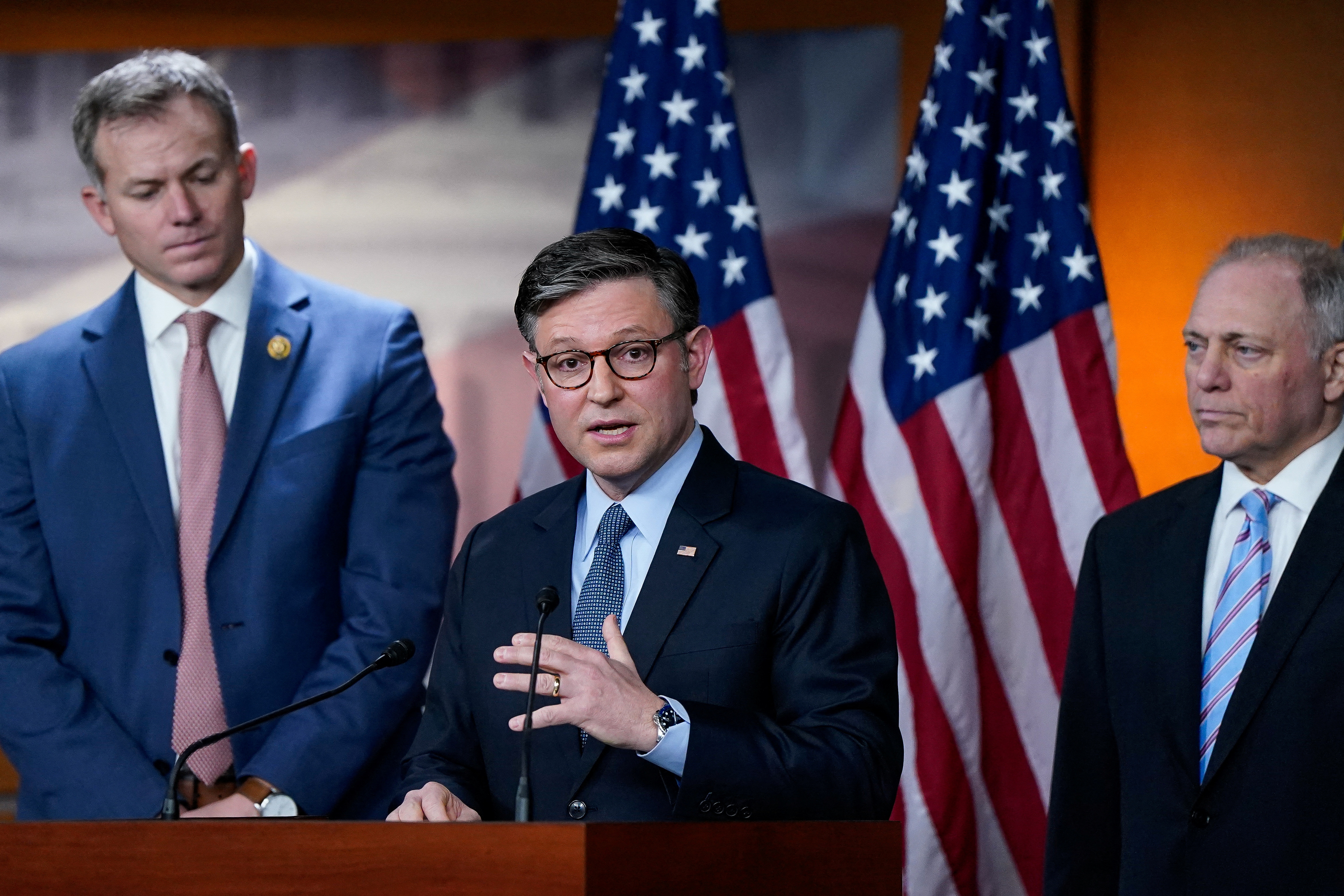 U.S. House Speaker Johnson (R-LA) holds a press conference on Capitol Hill in Washington