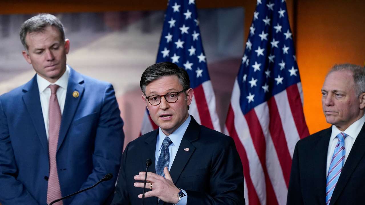 U.S. House Speaker Johnson (R-LA) holds a press conference on Capitol Hill in Washington