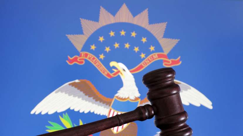 Illustration shows flag of U.S. state North Dakota