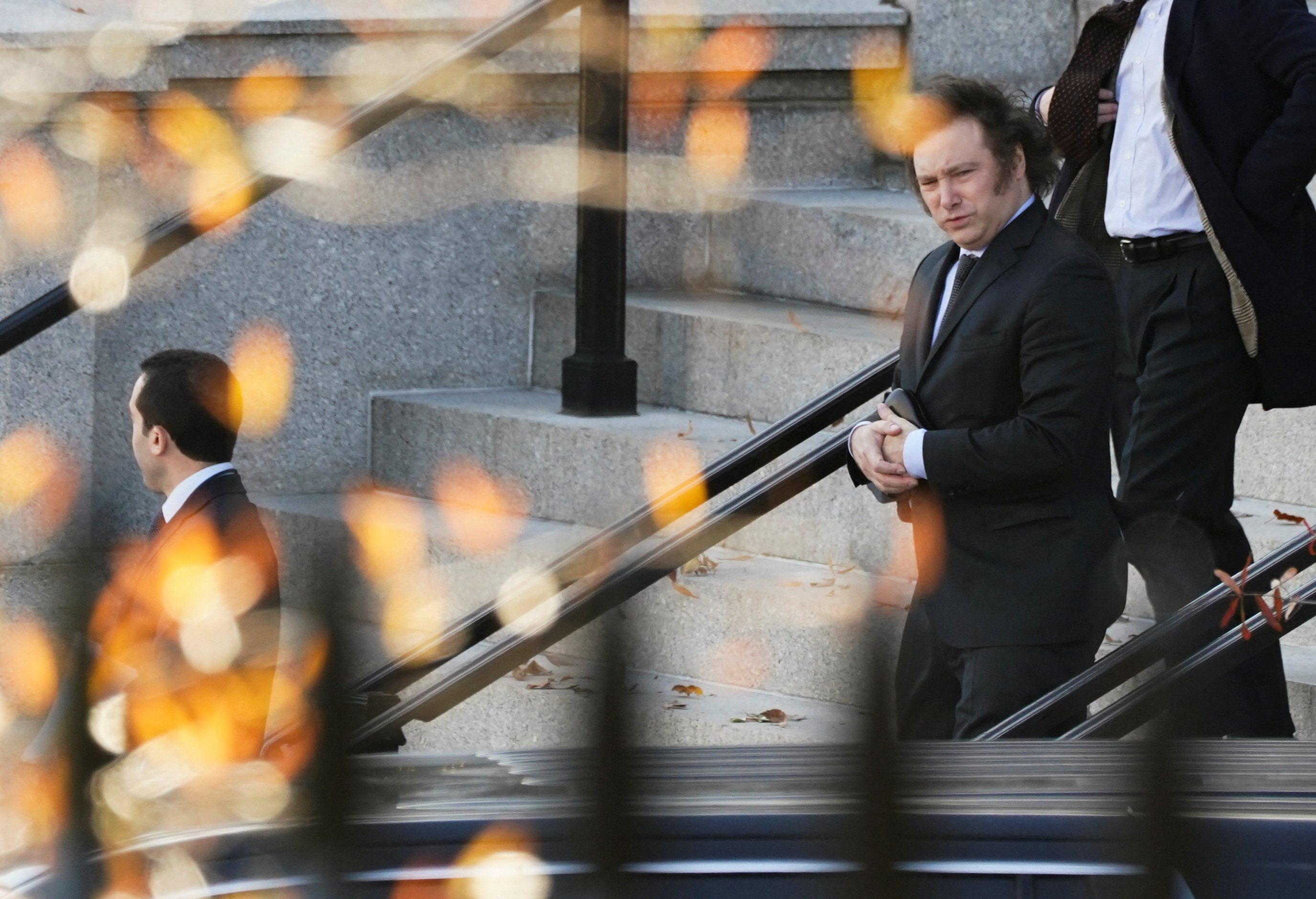 Argentine President-elect Javier Milei departs meetings at the White House in Washington