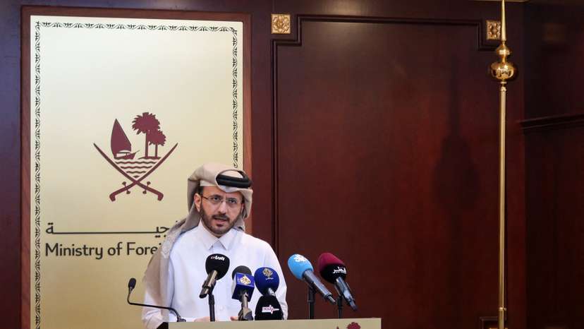 Qatar's foreign ministry spokesman Majed Al-Ansari, speaks during a weekly press briefing at the Ministry of Foreign Affairs in Doha