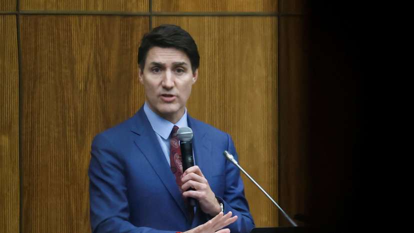 Canada's Prime Minister Justin Trudeau addresses the Liberal party caucus meeting in Ottawa