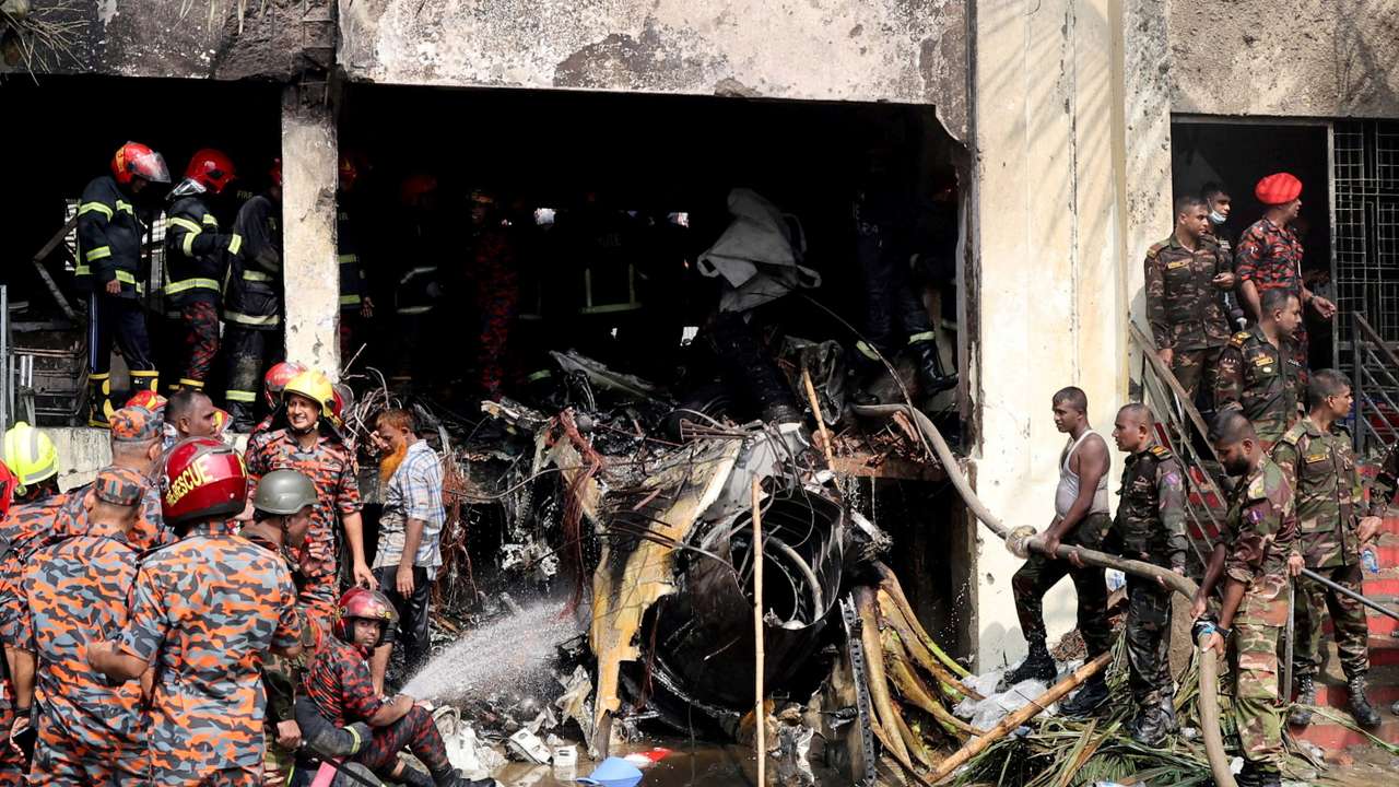 FILE PHOTO: Air force training aircraft crashed into Milestone College campus, in Dhaka