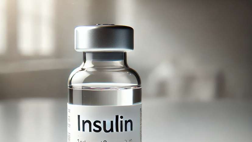 DALL·E A realistic image of a modern insulin vial and syringe placed on a clean, The vial- Insulin
