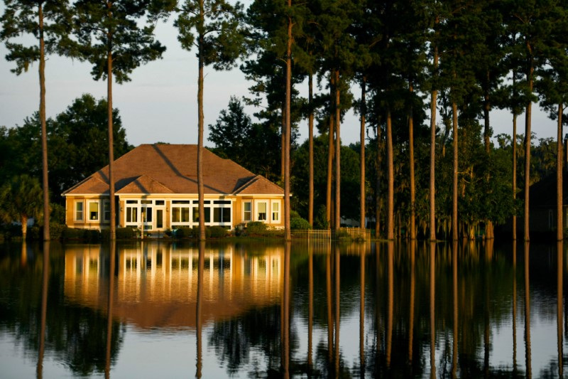 Floodwaters from tropical storm Debby fill a neighborhood in Hampton Hall, in Bluffton, SC