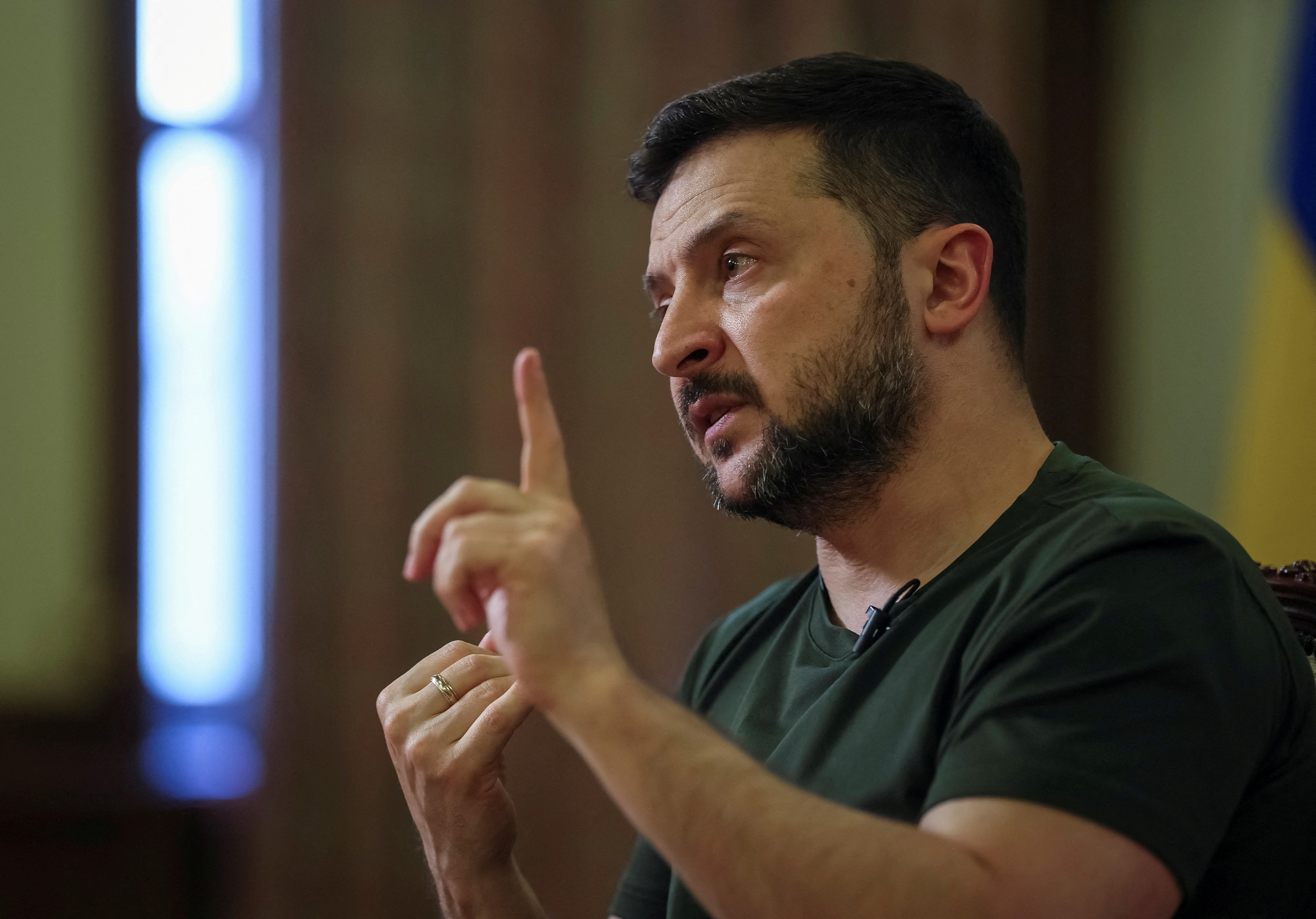 FILE PHOTO: Ukraine's President Zelenskiy speaks during an interview in Kyiv