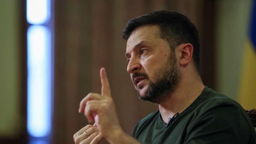 FILE PHOTO: Ukraine's President Zelenskiy speaks during an interview in Kyiv