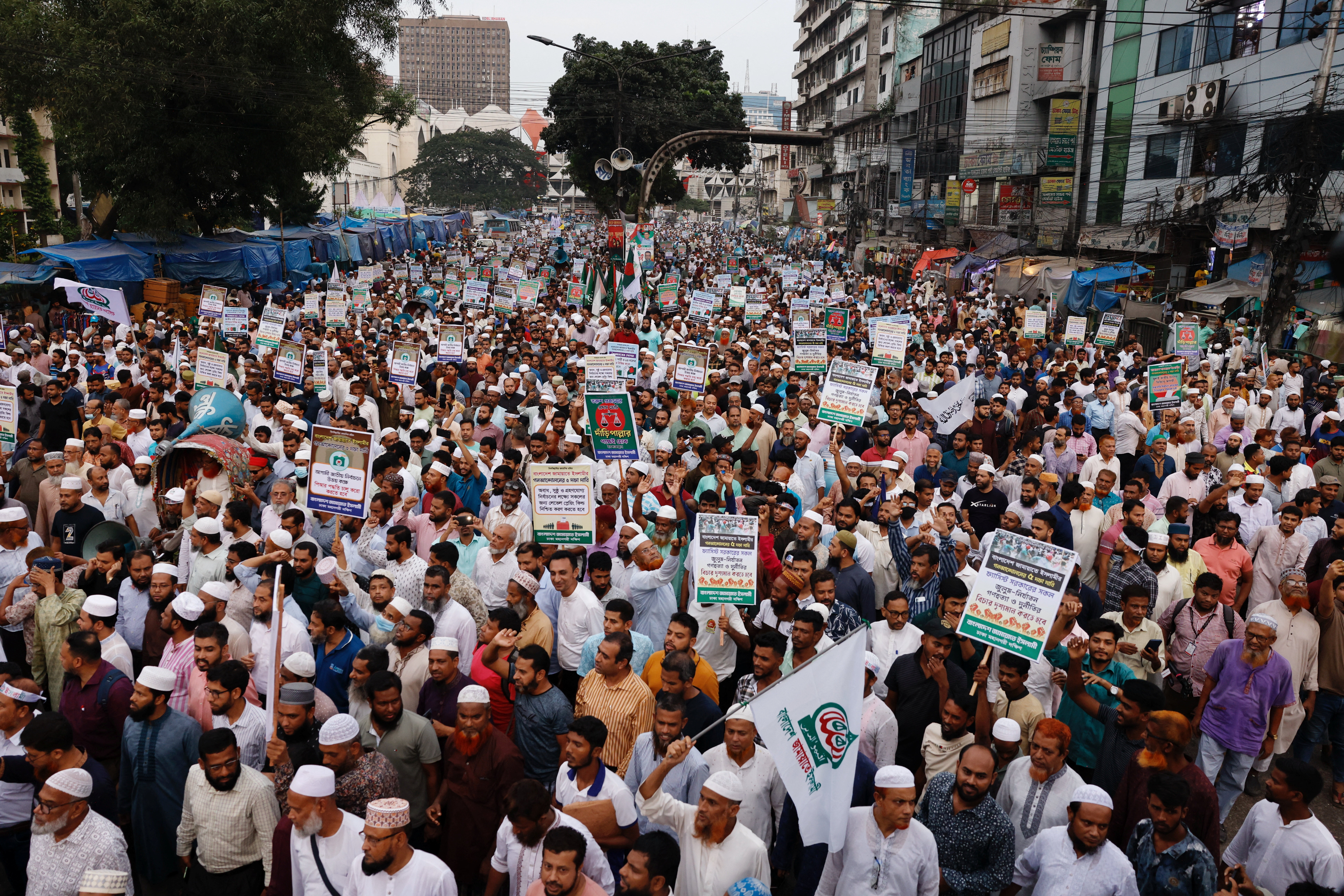 Supporters of Bangladesh Jamaat-e-Islami take part in a protest rally in Dhaka