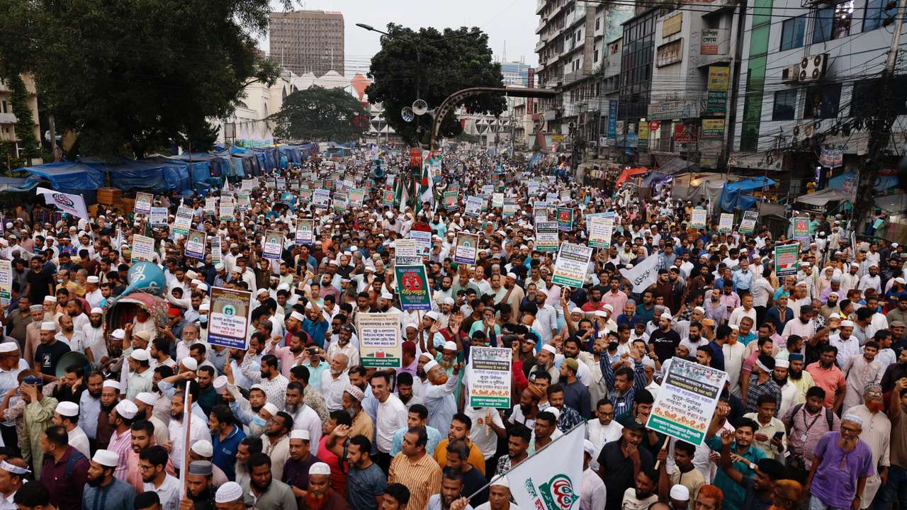 Supporters of Bangladesh Jamaat-e-Islami take part in a protest rally in Dhaka