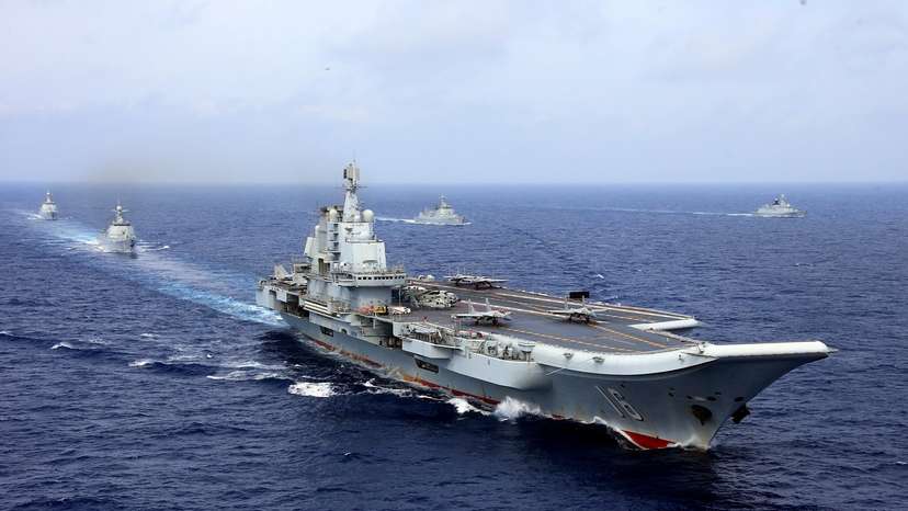 China's aircraft carrier Liaoning takes part in a military drill of Chinese People's Liberation Army (PLA) Navy in the western Pacific Ocean
