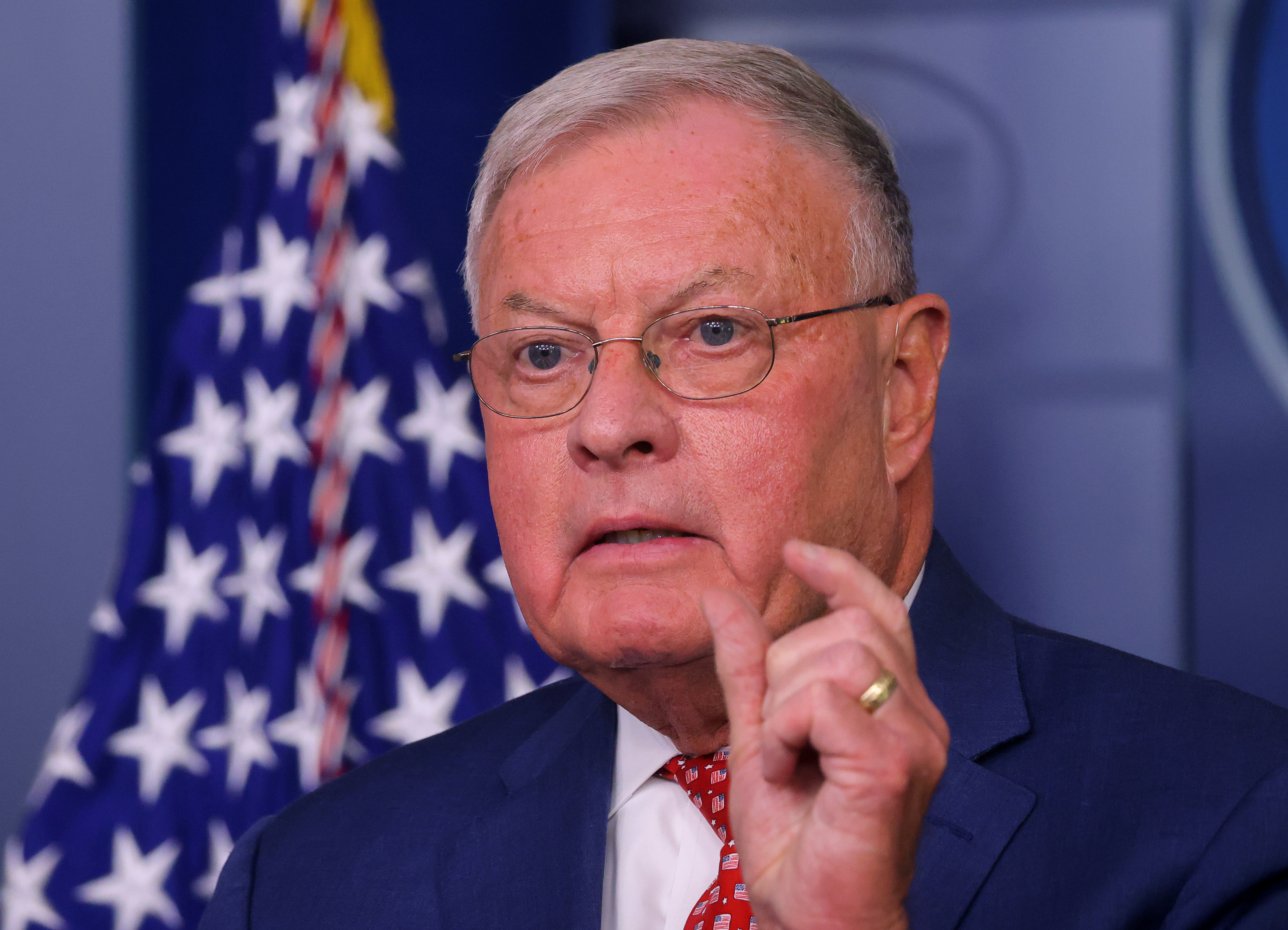 Pence national security adviser Keith Kellogg speaks during press briefing at the White House in Washington