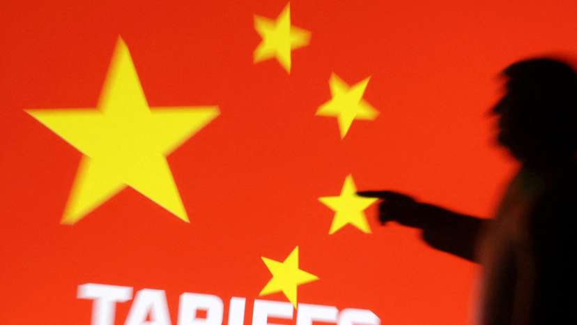 FILE PHOTO: Illustration shows 3D-printed miniature model depicting U.S. President Donald Trump, Chinese flag and word "Tariffs\