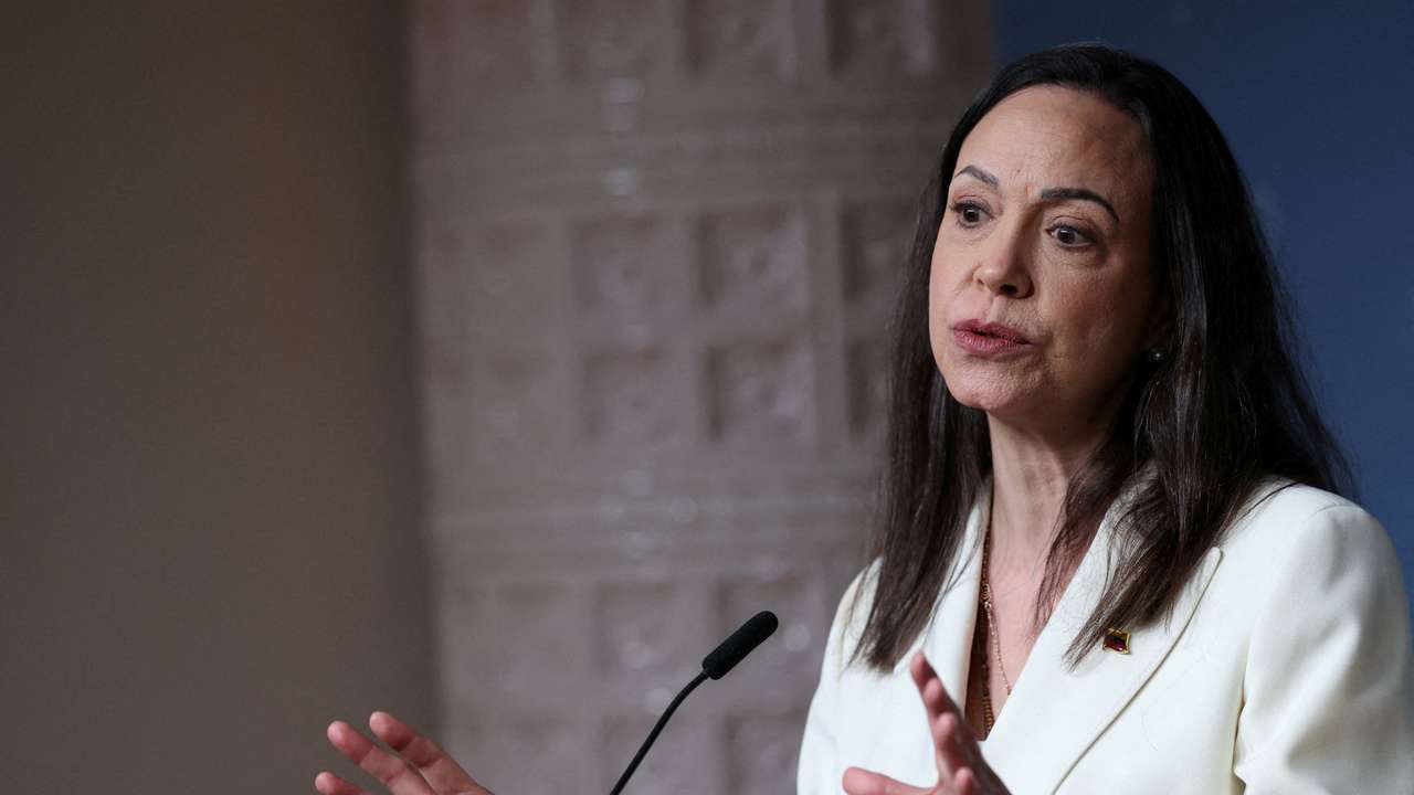 FILE PHOTO: Nobel Peace Prize laureate and Venezuelan opposition leader Maria Corina Machado speaks during a press conference in Oslo, Norway December 11, 2025. REUTERS/Leonhard Foeger/File Photo