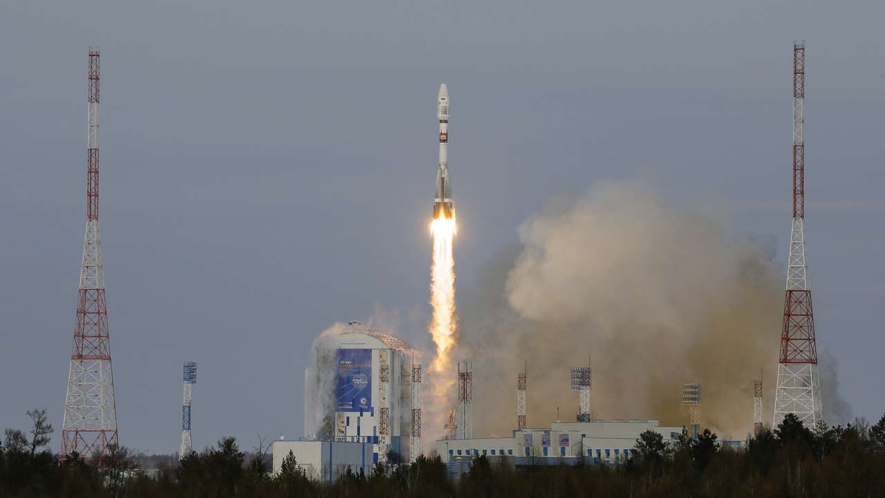 FILE PHOTO: The Souyz-2 spacecraft with Meteor-M satellite and 18 additional small satellites launches from Russia's new Vostochny cosmodrome, near the town of Tsiolkovsky in Amur region