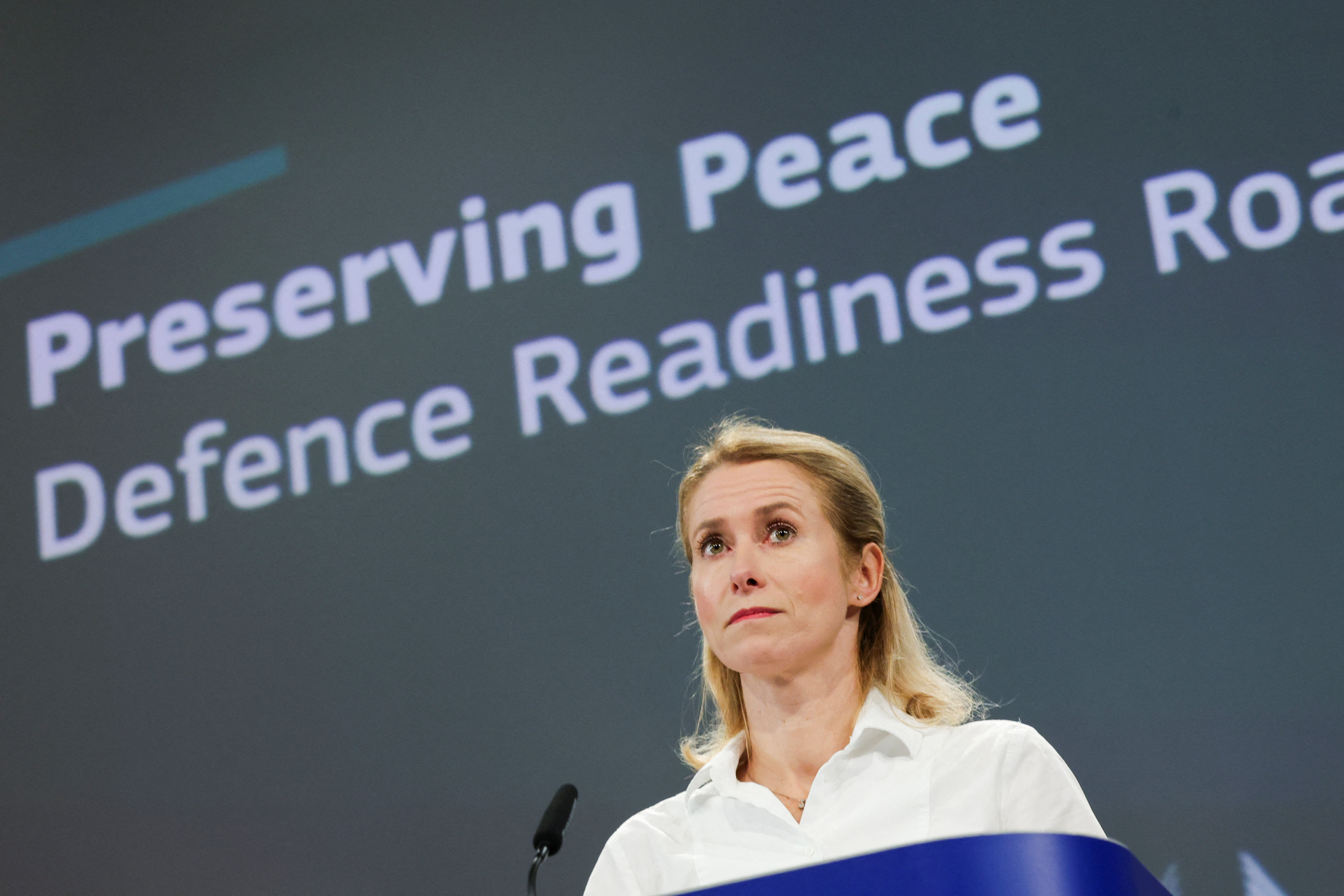 EU High Representative for Foreign Affairs and Security Policy Kallas presents a "Defence Readiness Roadmap 2030", in Brussels