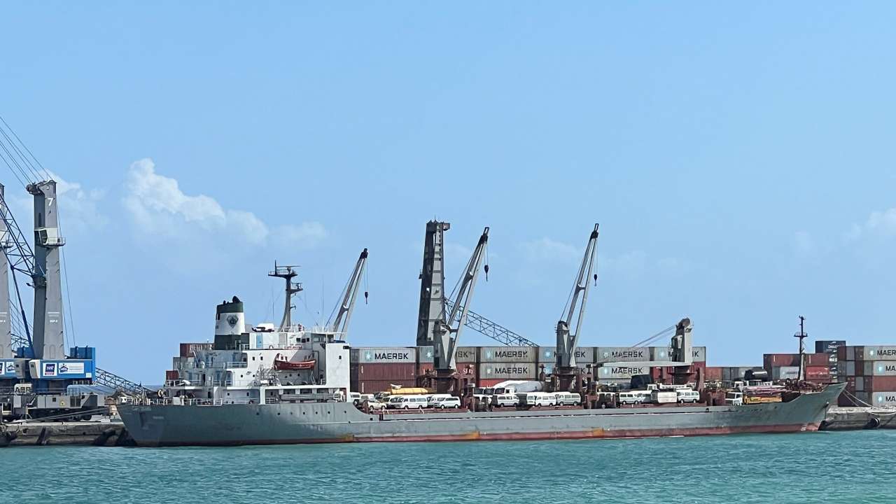 A general view shows the Mogadishu Sea Port after an Egyptian warship docked to deliver a second major cache of weaponry in Mogadishu